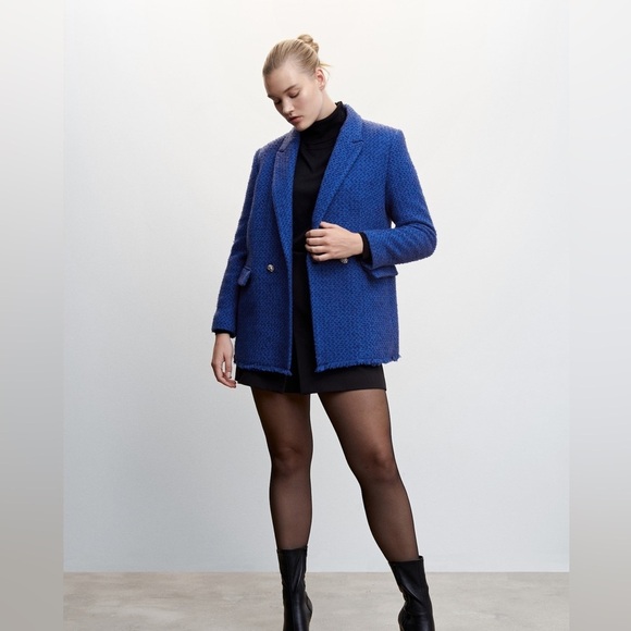 MNG blue Tweed blazer Jacket, size XXL - Picture 1 of 16